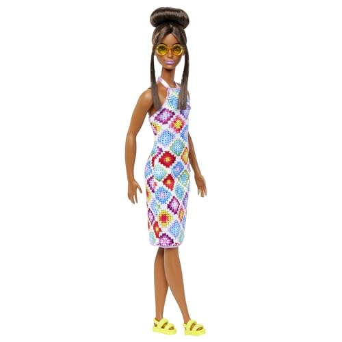 Barbie Doll, Kids Toys and Gifts, Blonde with Braces and Rainbow Dress, Fashionistas, Clothes and Accessories, HPF73