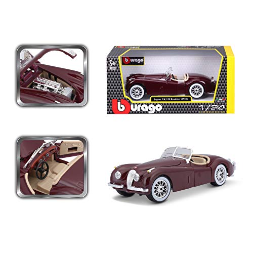 Bburago 1:24 Bijoux Jaguar XK 120 Roadster (1951) Assorted Colours, Silver Or Wine Red Metallic