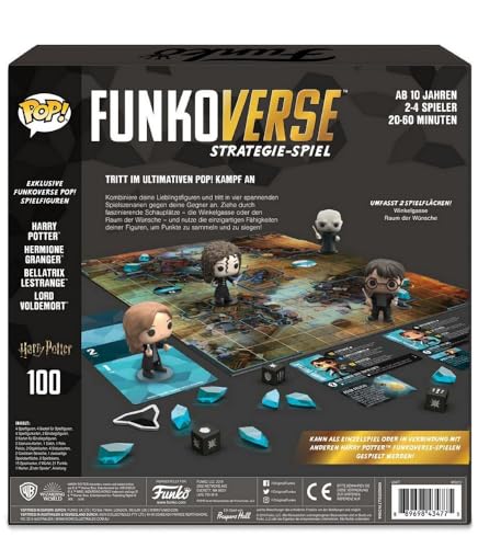 Funko Games Harry Potter 100 Funkoverse - (4 Characters Pack) Board Game, German Version - Harry, Hermione, Bellatrix LeStrange, Lord Voldemort - 3'' (7.6 Cm) POP! - Light Strategy Board Game
