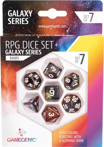 Gamegenic - Galaxy Series - Mars - RPG Dice Set - Set of 7 Dice Role Playing (JDR) - Board Games - Card Games - Dice Games - Accessories and Supplies for Board Games
