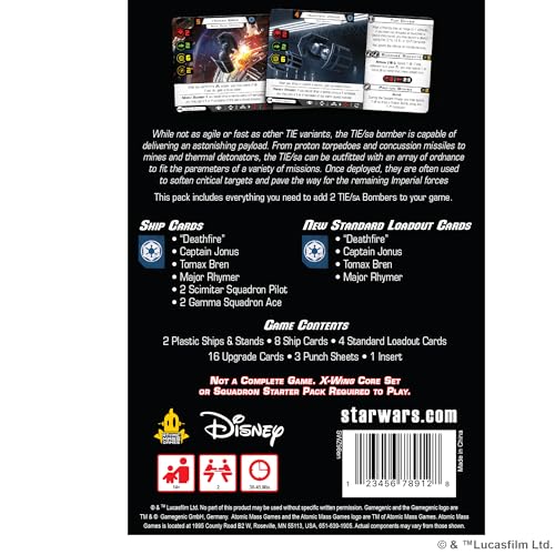 Atomic Mass Games | Star Wars X-Wing: TIE SA Bomber | Miniatures Game | Ages 14+ | 2 Players | 90 Minutes Playing Time