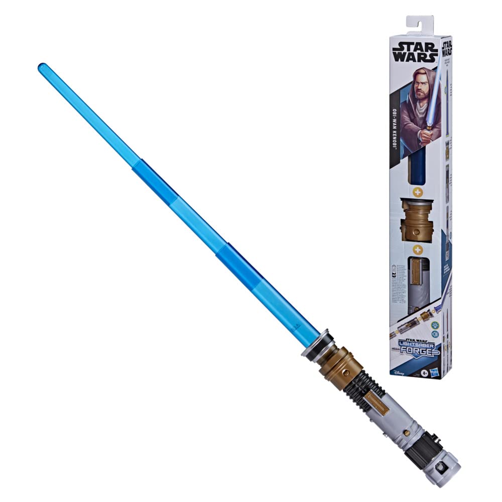 Star Wars Lightsaber Forge Obi-Wan Kenobi Electronic Extendable Blue Lightsaber Toy, Customizable Roleplay Toy, Ages 4 and Up