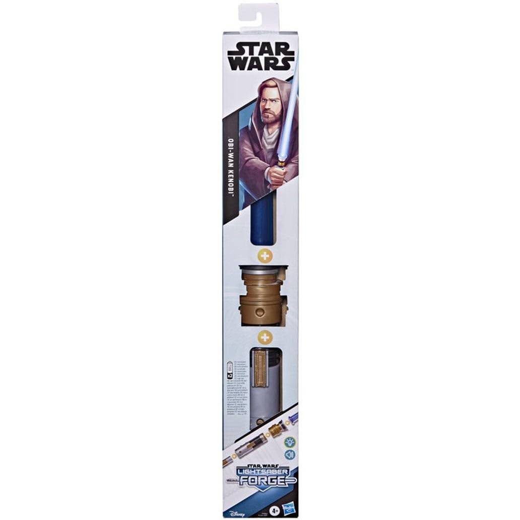 Star Wars Lightsaber Forge Obi-Wan Kenobi Electronic Extendable Blue Lightsaber Toy, Customizable Roleplay Toy, Ages 4 and Up