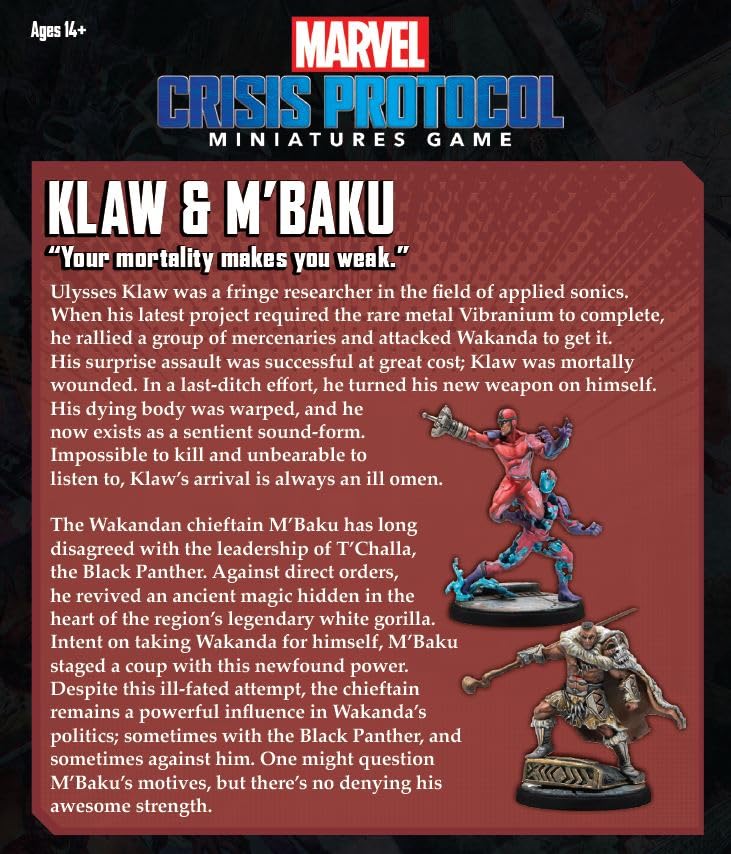 Atomic Mass Games | Marvel Crisis Protocol: Klaw & M'Baku | Miniatures Game | Ages 14+ | 2 Players | 90 Minutes Playing Time