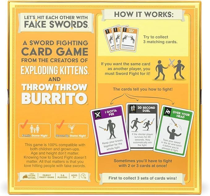 Exploding Kittens Let’s Hit Each Other with Fake Swords 3-6 Players - Ages 7+ - 15 Minutes to Play - A Sword Fighting Card Game - Party Game for Kids & Family Night