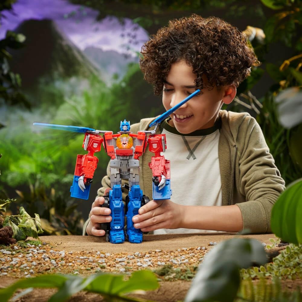Transformers Toys Rise of The Beasts Movie, Beast-Mode Optimus Prime Toy with Lights and Sounds, Age 6 and up, 10-inch