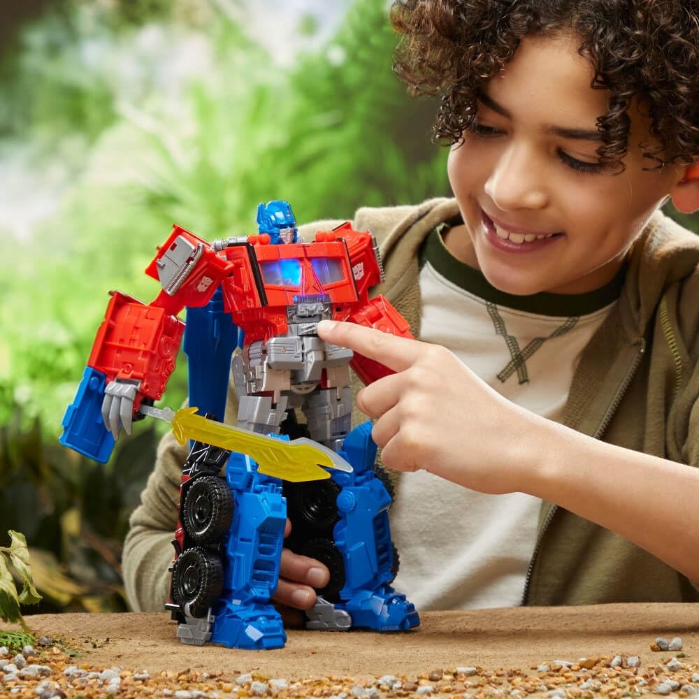 Transformers Toys Rise of The Beasts Movie, Beast-Mode Optimus Prime Toy with Lights and Sounds, Age 6 and up, 10-inch