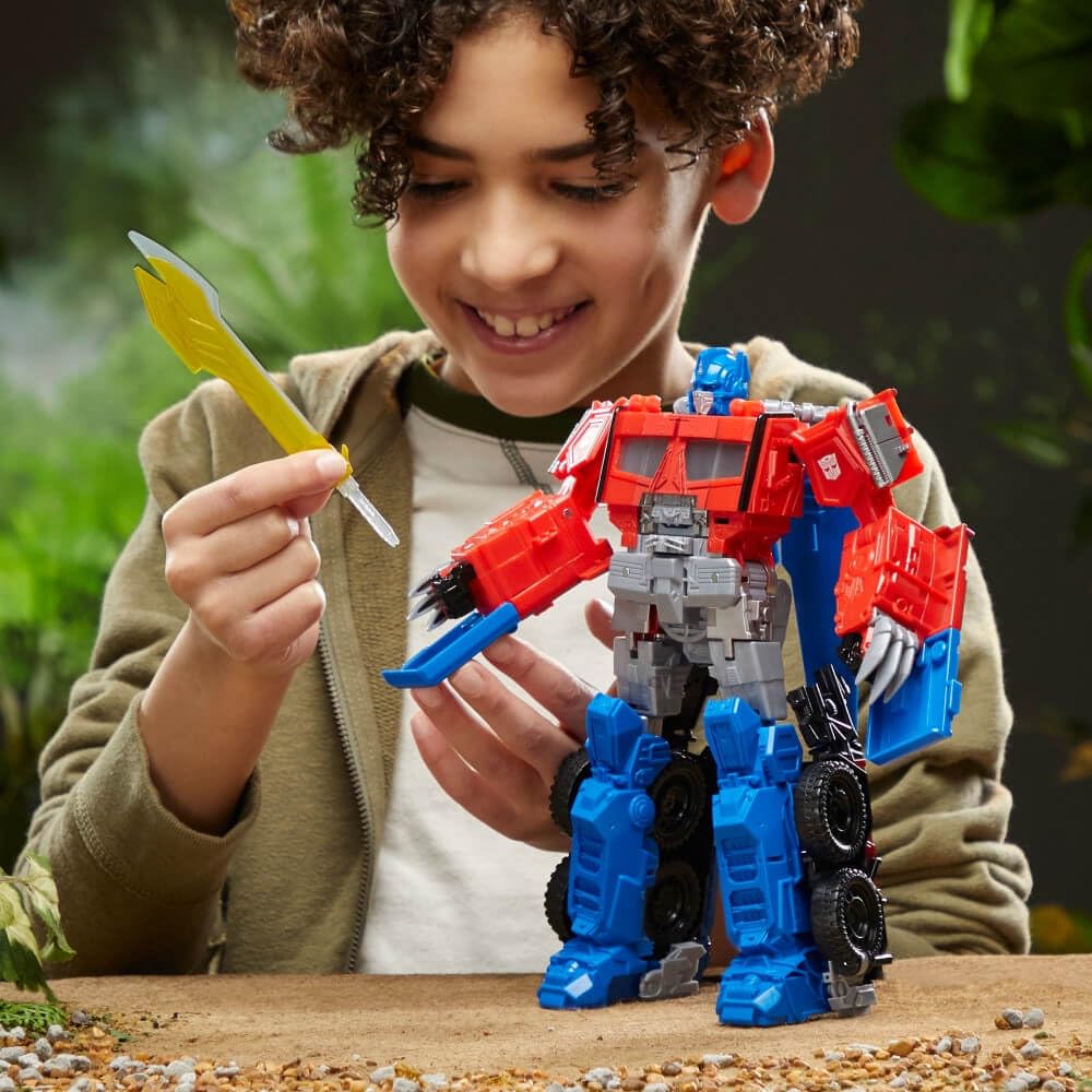 Transformers Toys Rise of The Beasts Movie, Beast-Mode Optimus Prime Toy with Lights and Sounds, Age 6 and up, 10-inch