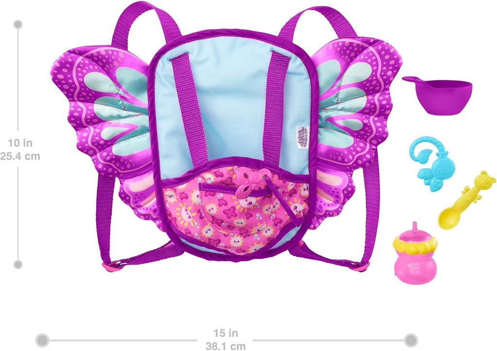 My Garden Baby HBH45 On the Fly 2-in-1 Baby Doll Carrier and Changing Bag (27-cm / 15.75-in) with 5 Accessories, Makes a