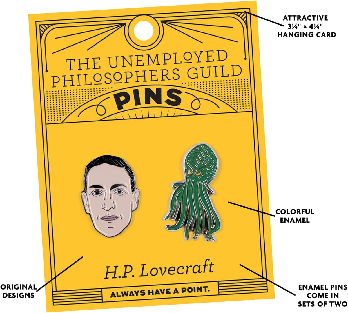 H. P. Lovecraft and Cthulhu Enamel Pin Set - 2 Unique Colored Metal Lapel Pins