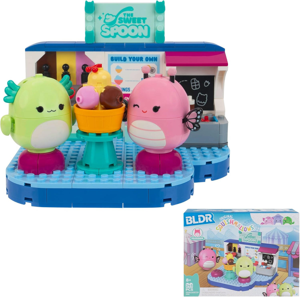 BLDR Squishmallows Frozen Yoghurt Fun Building Set - Andreina the Butterfly + Mipsy the Axolotl Buildable Figures - Squi