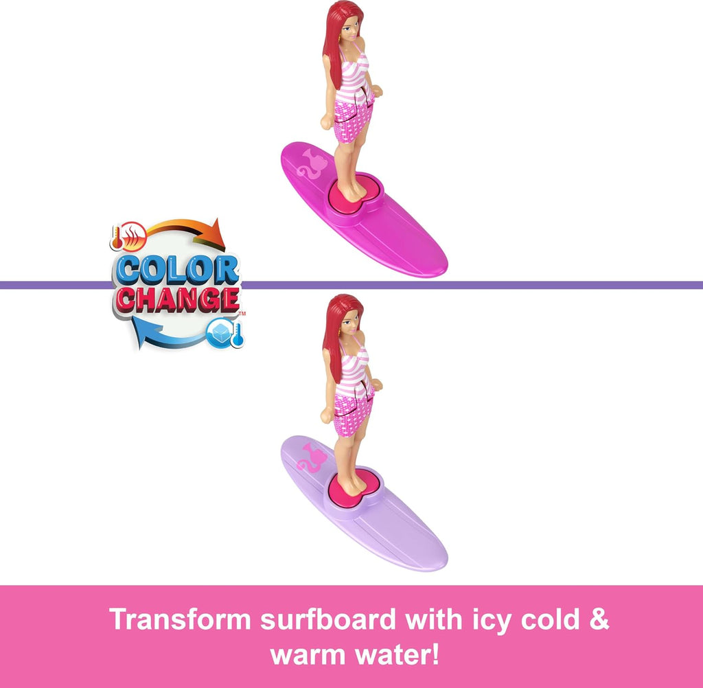 Barbie Mini BarbieLand Doll & Toy Vehicle Set, 1.5-inch Barbie Doll & Beach Convertible with Color-Change, Plus Beach Ac
