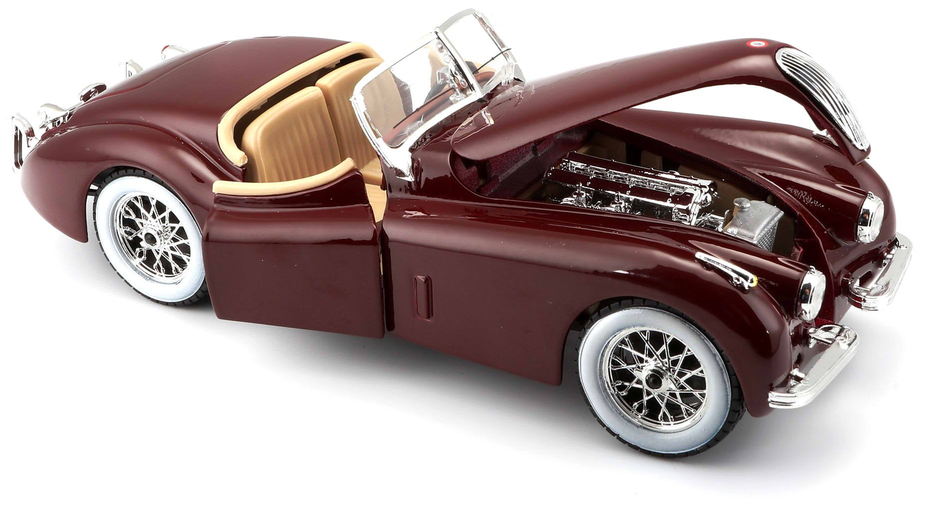 Bburago 1:24 Bijoux Jaguar XK 120 Roadster (1951) Assorted Colours, Silver Or Wine Red Metallic