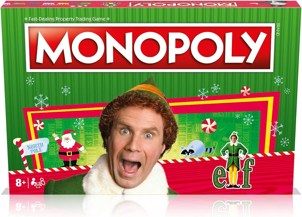 Winning Moves Elf Monopoly Board Game, Choose your festive token and advance to Santa's Workshop and Empire State Buildi