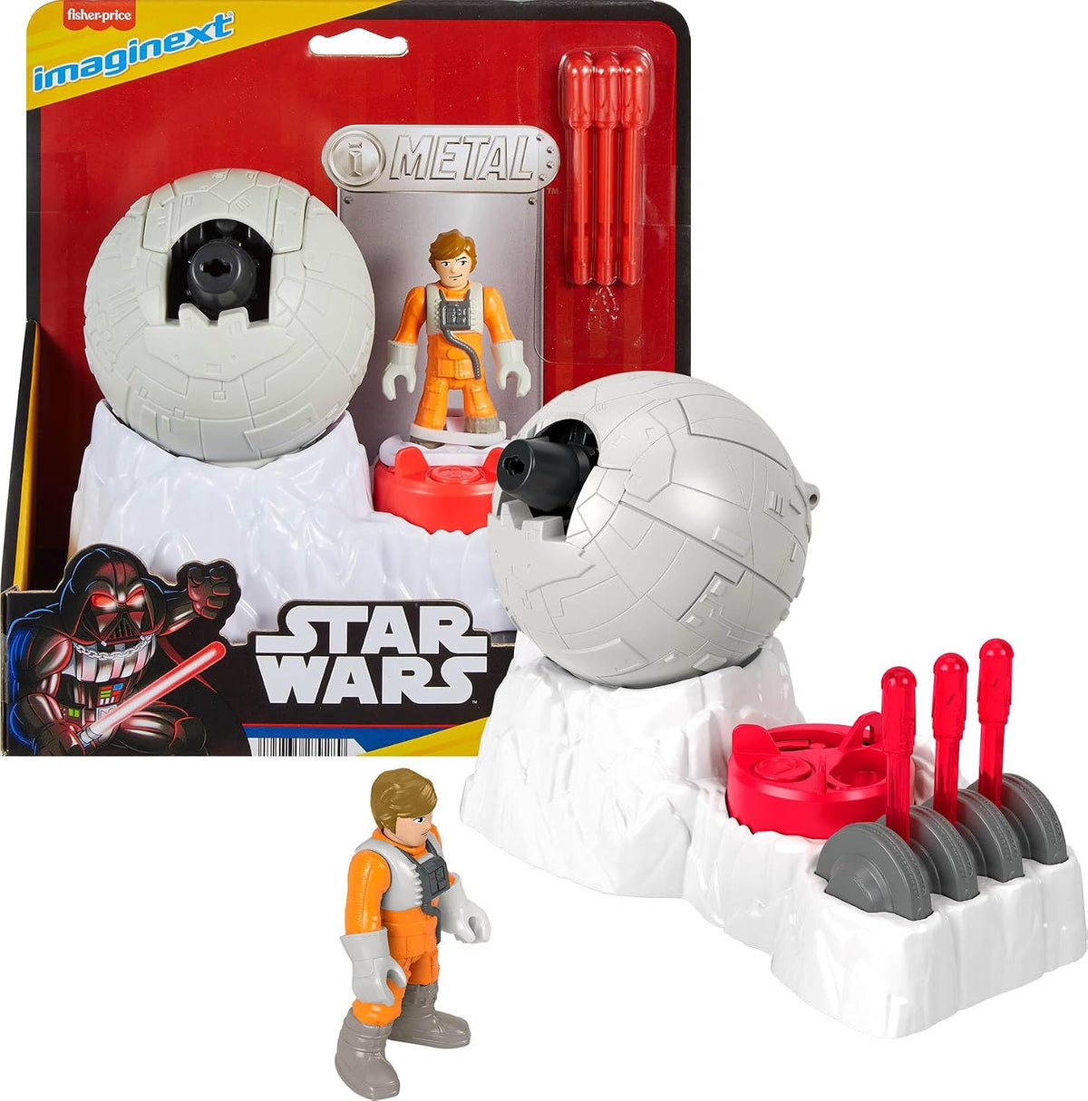 Fisher-Price Imaginext Star Wars Toys Rebel Base Cannon Launcher with Luke Skywalker Metal Character Key for Kids Ages 3
