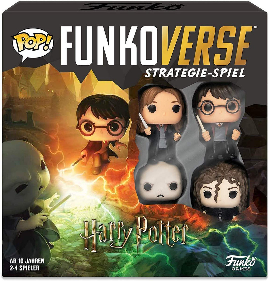 Funko Games Harry Potter 100 Funkoverse - (4 Characters Pack) Board Game, German Version - Harry, Hermione, Bellatrix LeStrange, Lord Voldemort - 3'' (7.6 Cm) POP! - Light Strategy Board Game