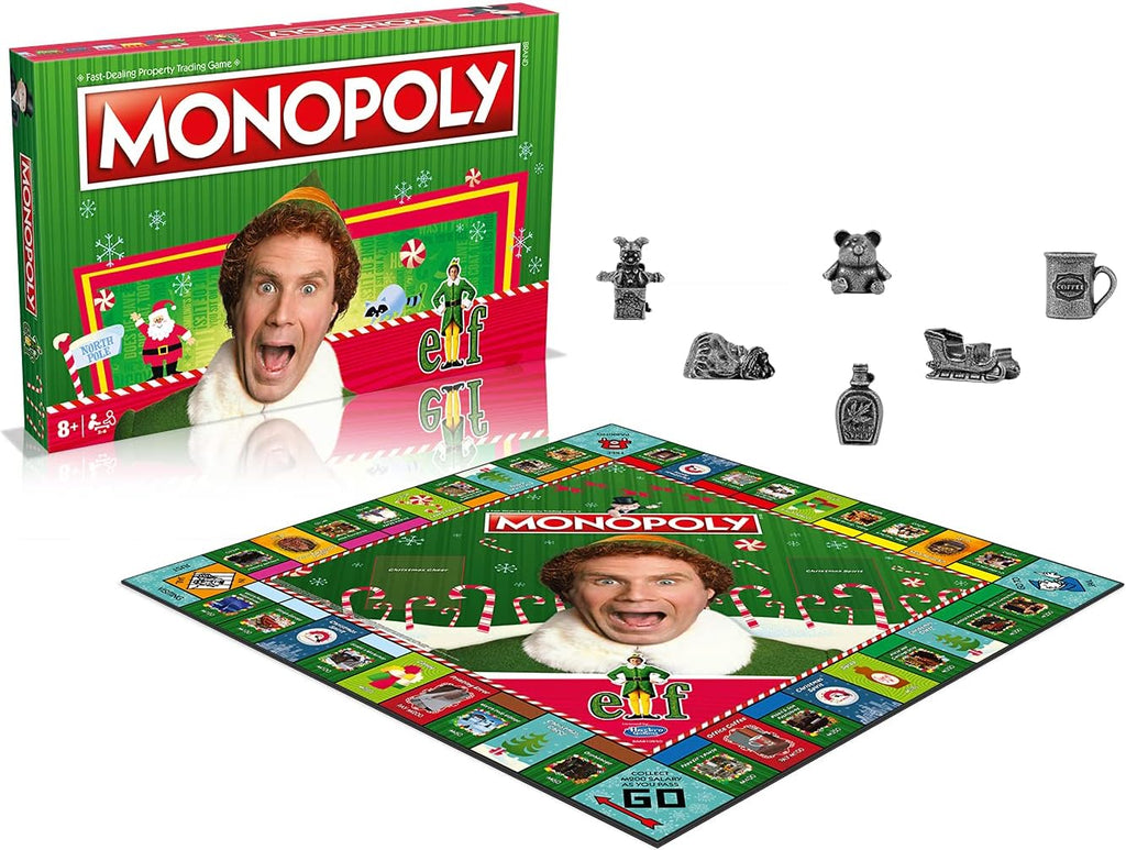 Winning Moves Elf Monopoly Board Game, Choose your festive token and advance to Santa's Workshop and Empire State Buildi