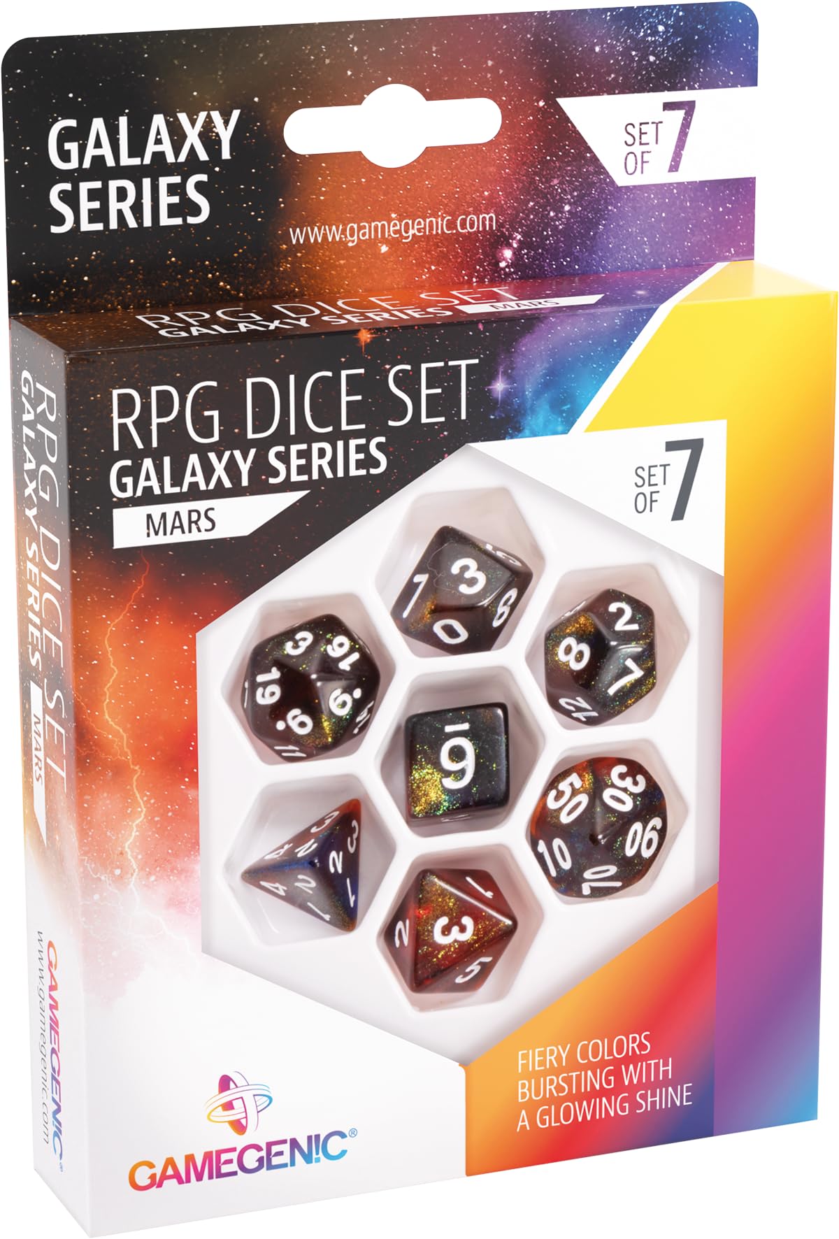 Gamegenic - Galaxy Series - Mars - RPG Dice Set - Set of 7 Dice Role Playing (JDR) - Board Games - Card Games - Dice Games - Accessories and Supplies for Board Games