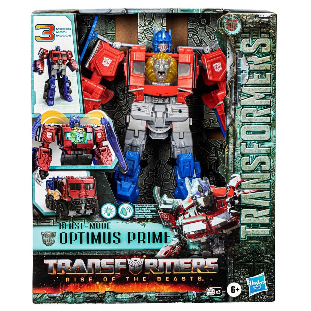 Transformers Toys Rise of The Beasts Movie, Beast-Mode Optimus Prime Toy with Lights and Sounds, Age 6 and up, 10-inch