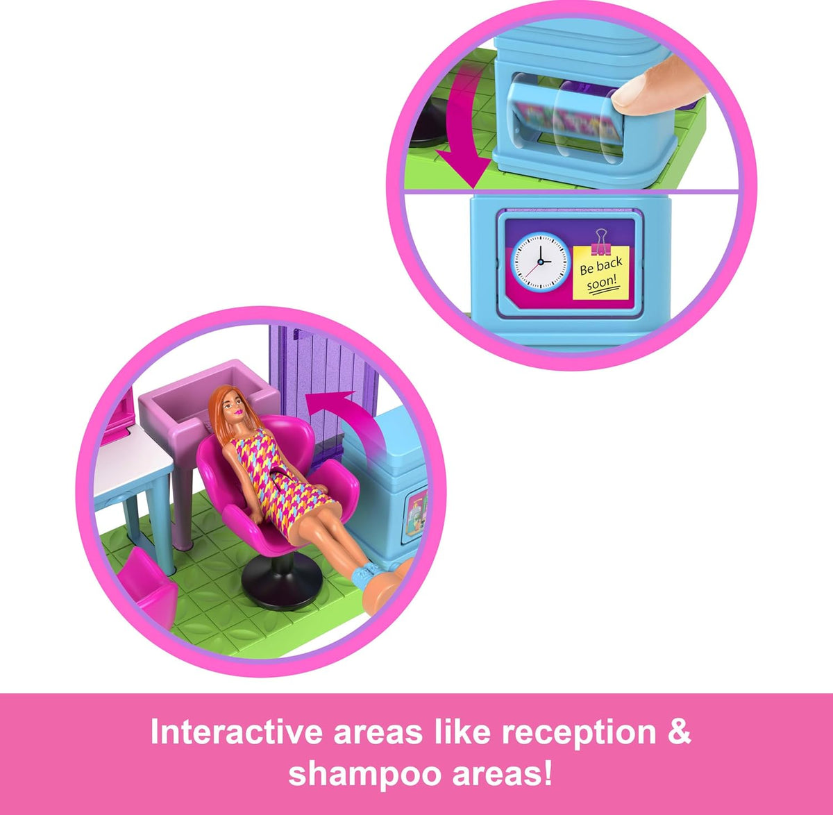 Barbie Mini BarbieLand Collectible Hair Salon Playset with 1.5-Inch Doll, Style Station with Mirror, Shampoo Area and Re