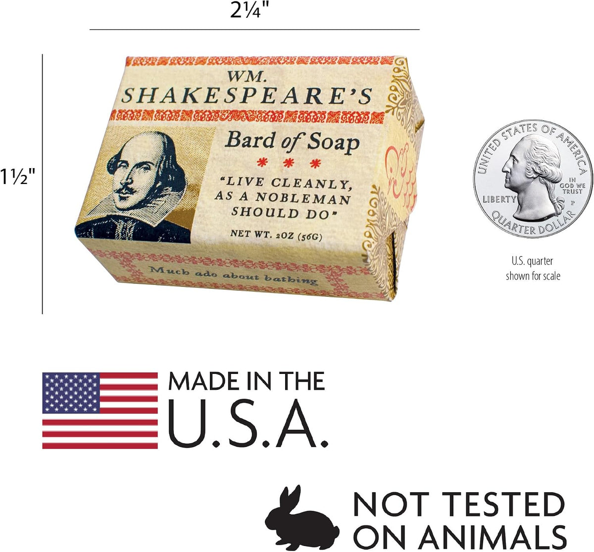 William Shakespeare's Bard of Soap - 1 Mini Bar of Soap - Made in the USA