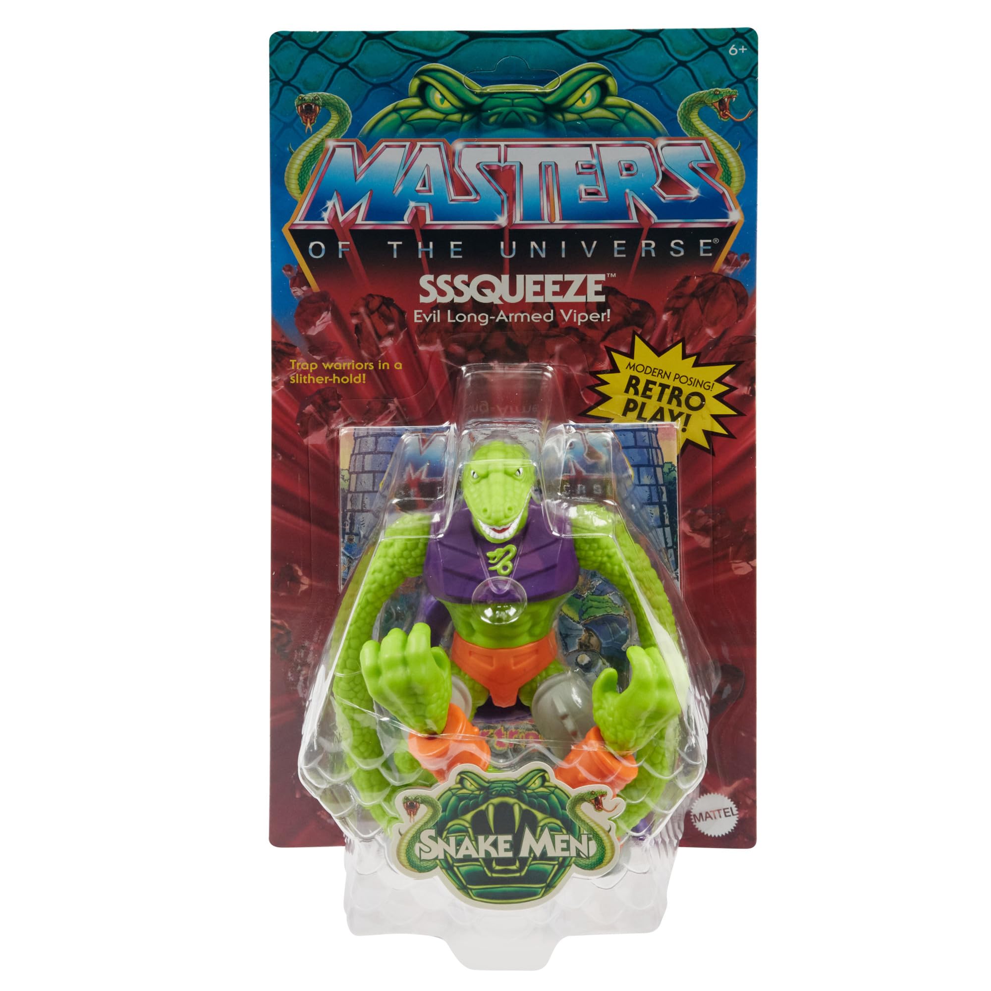 Masters of the Universe Origins Toy, Rise of Snake Men Sssqueeze, Articulated Collectible MOTU Figure with Accessory and Mini Comic, HKM78