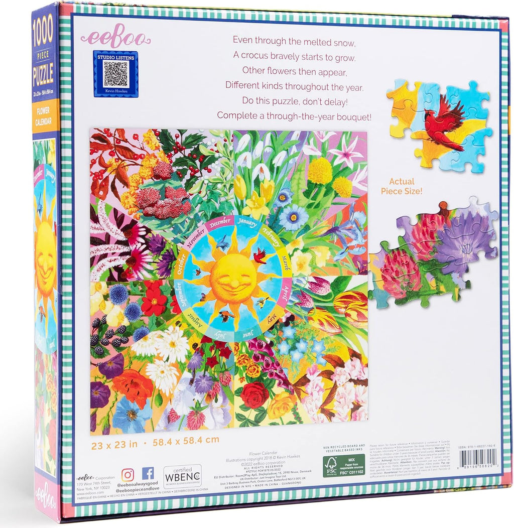 Eebbo 1000 Piece Floral Calendar Jigsaw Puzzle 58.5 x 58.5 cm