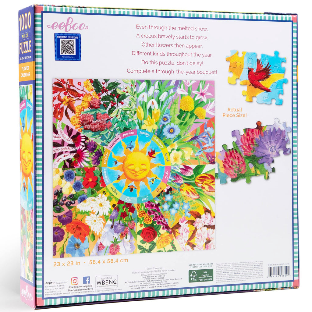 Eebbo 1000 Piece Floral Calendar Jigsaw Puzzle 58.5 x 58.5 cm