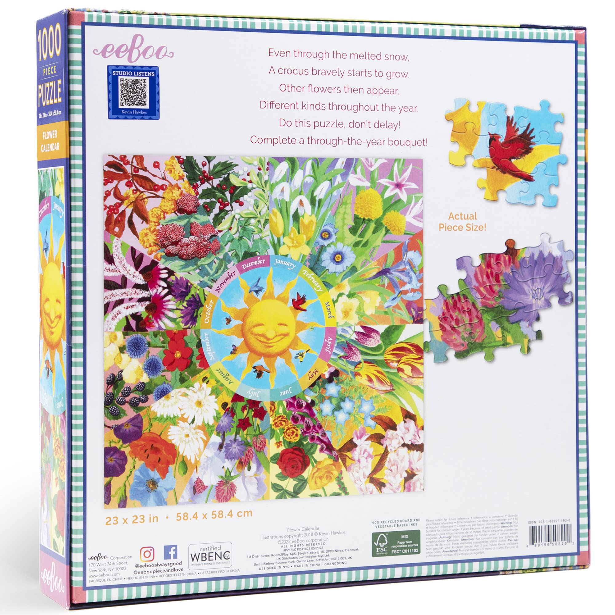 Eebbo 1000 Piece Floral Calendar Jigsaw Puzzle 58.5 x 58.5 cm