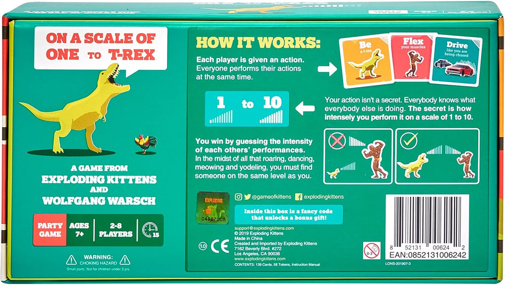 On a Scale of One to T-Rex by Exploding Kittens: A Card Game for People Who Are Bad at Charades - Card Games for Adults,