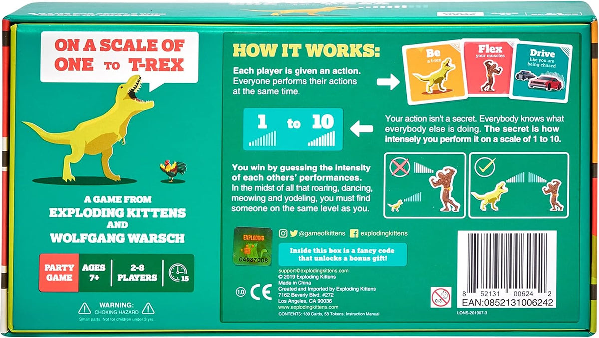 On a Scale of One to T-Rex by Exploding Kittens: A Card Game for People Who Are Bad at Charades - Card Games for Adults,
