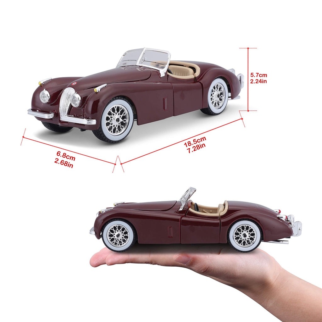 Bburago 1:24 Bijoux Jaguar XK 120 Roadster (1951) Assorted Colours, Silver Or Wine Red Metallic