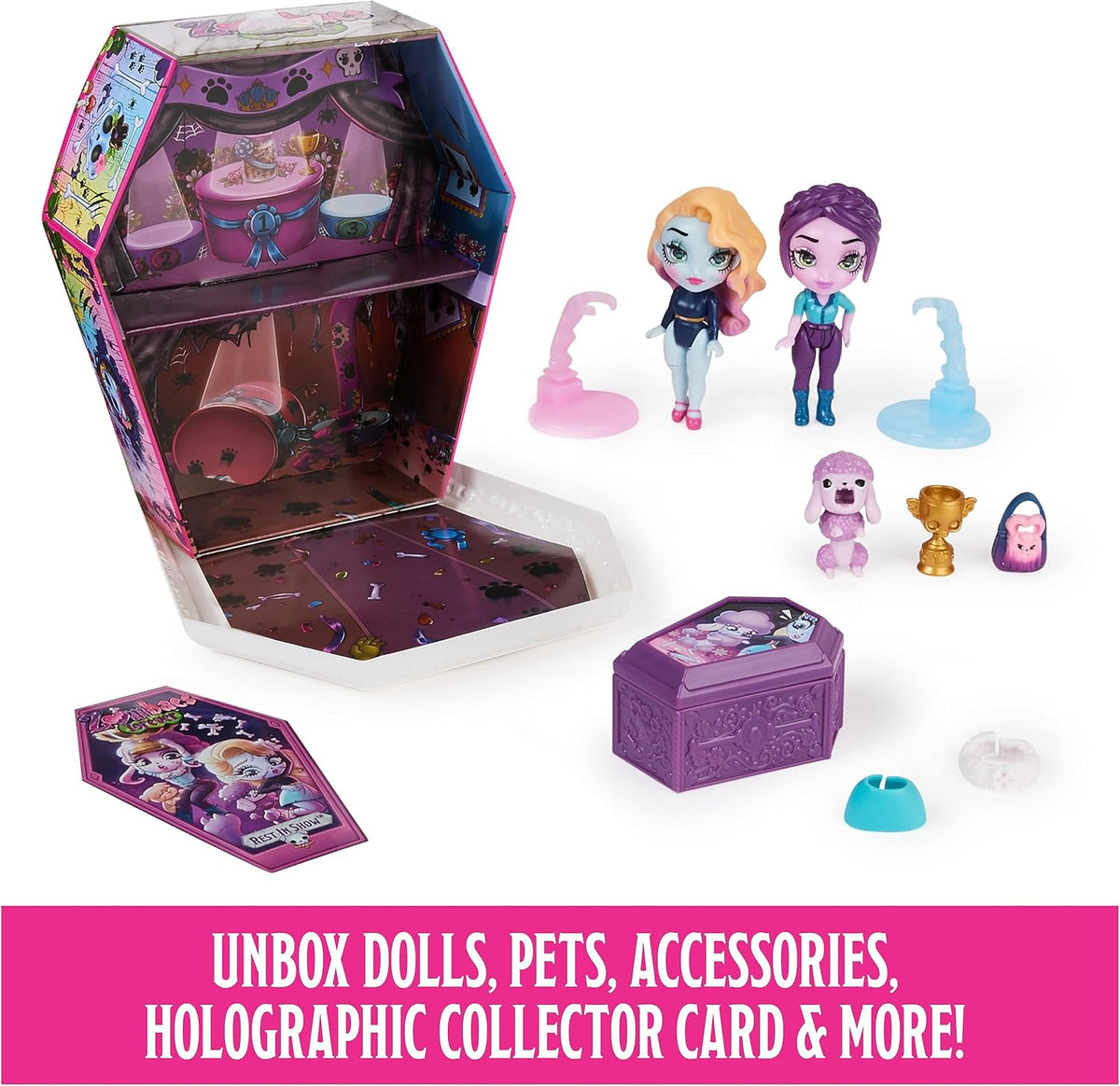 Zombaes Forever, Wild Vibes, Rest in Show Zombie Dolls and Accessories Deluxe Set, 2 Exclusive 8.9-cm Figures, 2 Pets an
