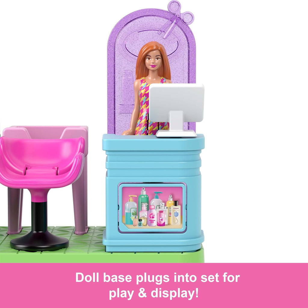 Barbie Mini BarbieLand Collectible Hair Salon Playset with 1.5-Inch Doll, Style Station with Mirror, Shampoo Area and Re