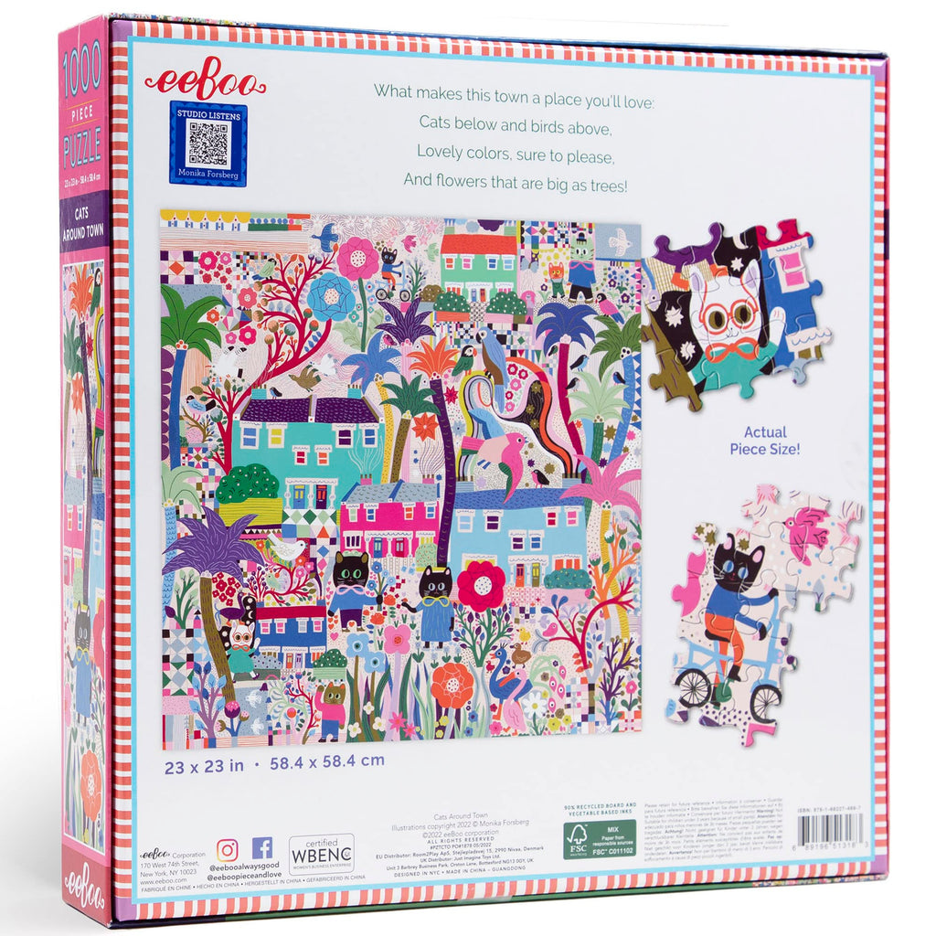 eeBoo Piece and Love Cats Around Town 1000 piece square adult Jigsaw Puzzle