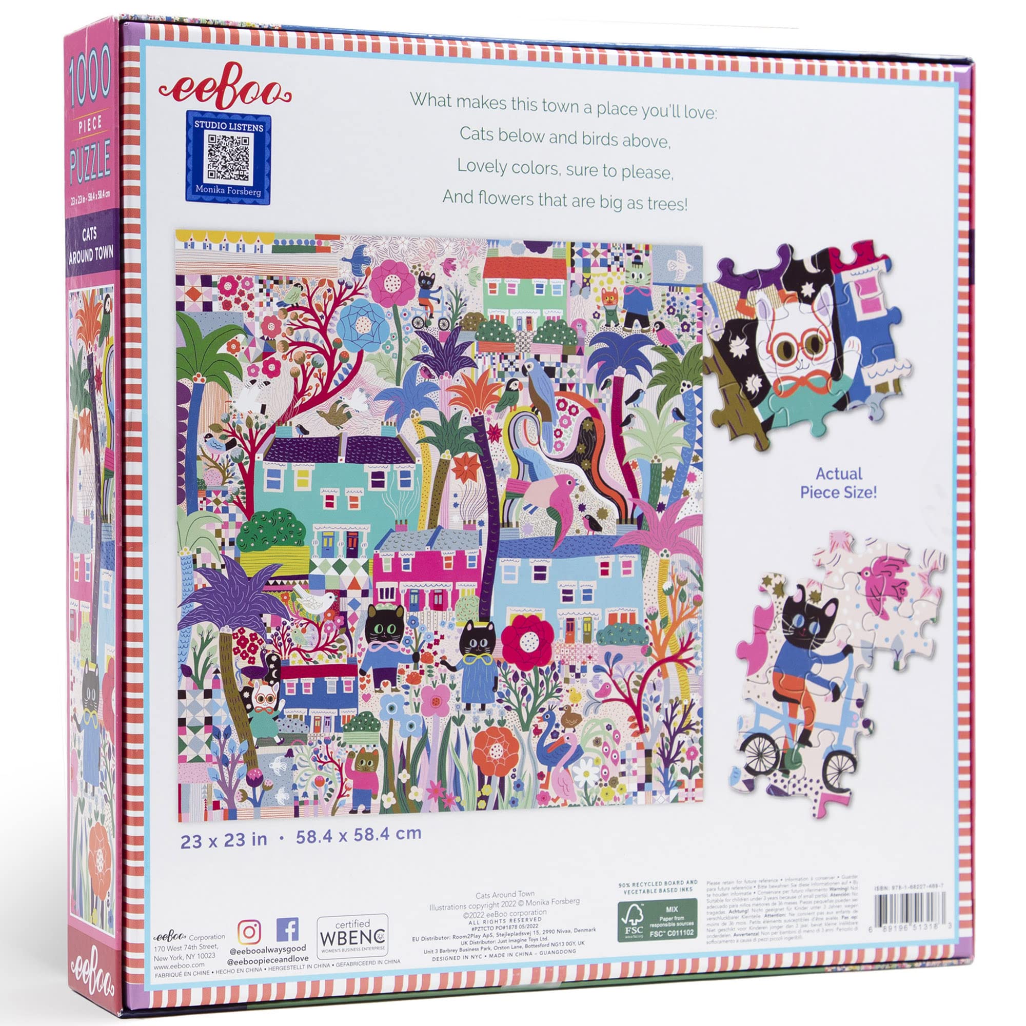 eeBoo Piece and Love Cats Around Town 1000 piece square adult Jigsaw Puzzle