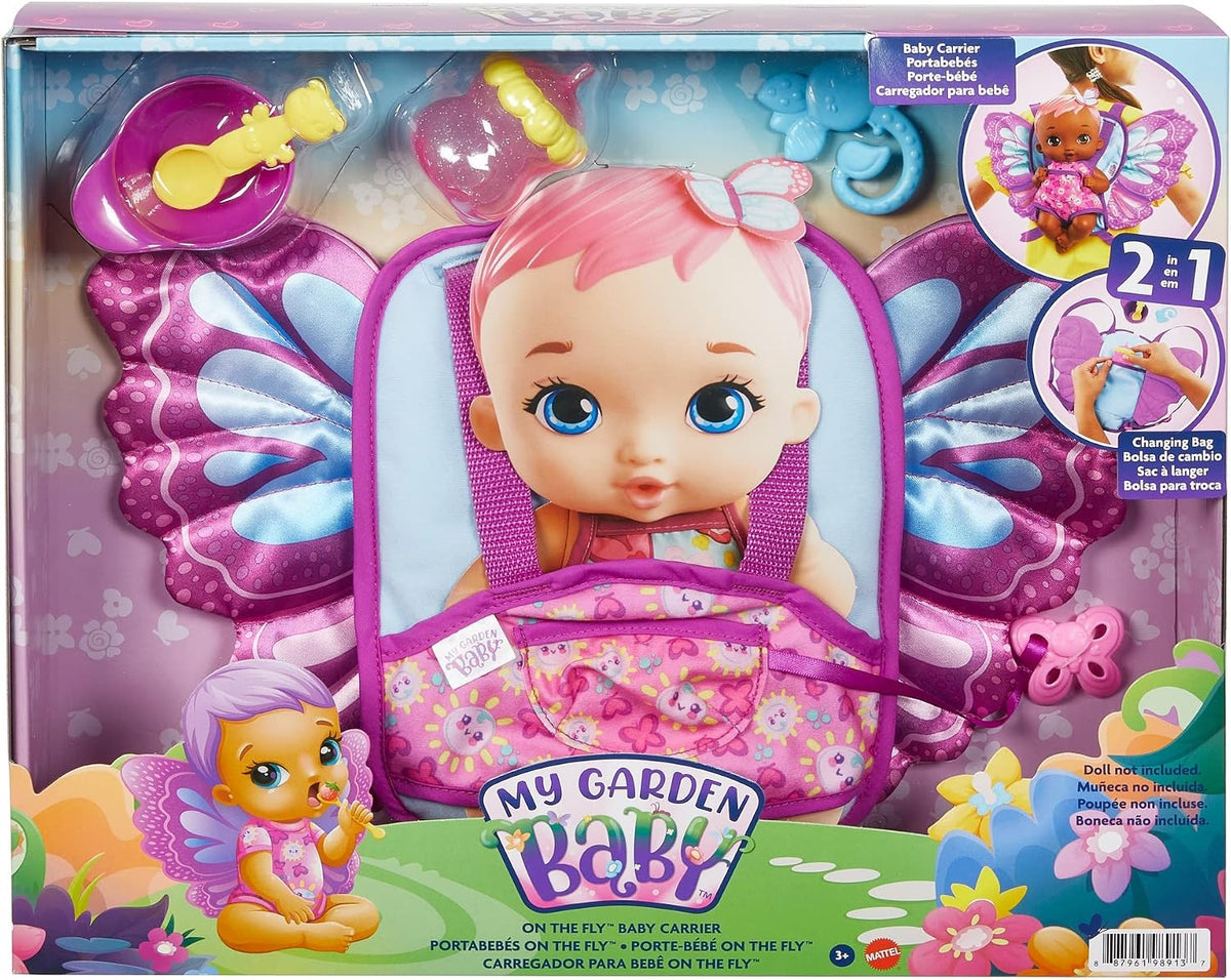 My Garden Baby HBH45 On the Fly 2-in-1 Baby Doll Carrier and Changing Bag (27-cm / 15.75-in) with 5 Accessories, Makes a