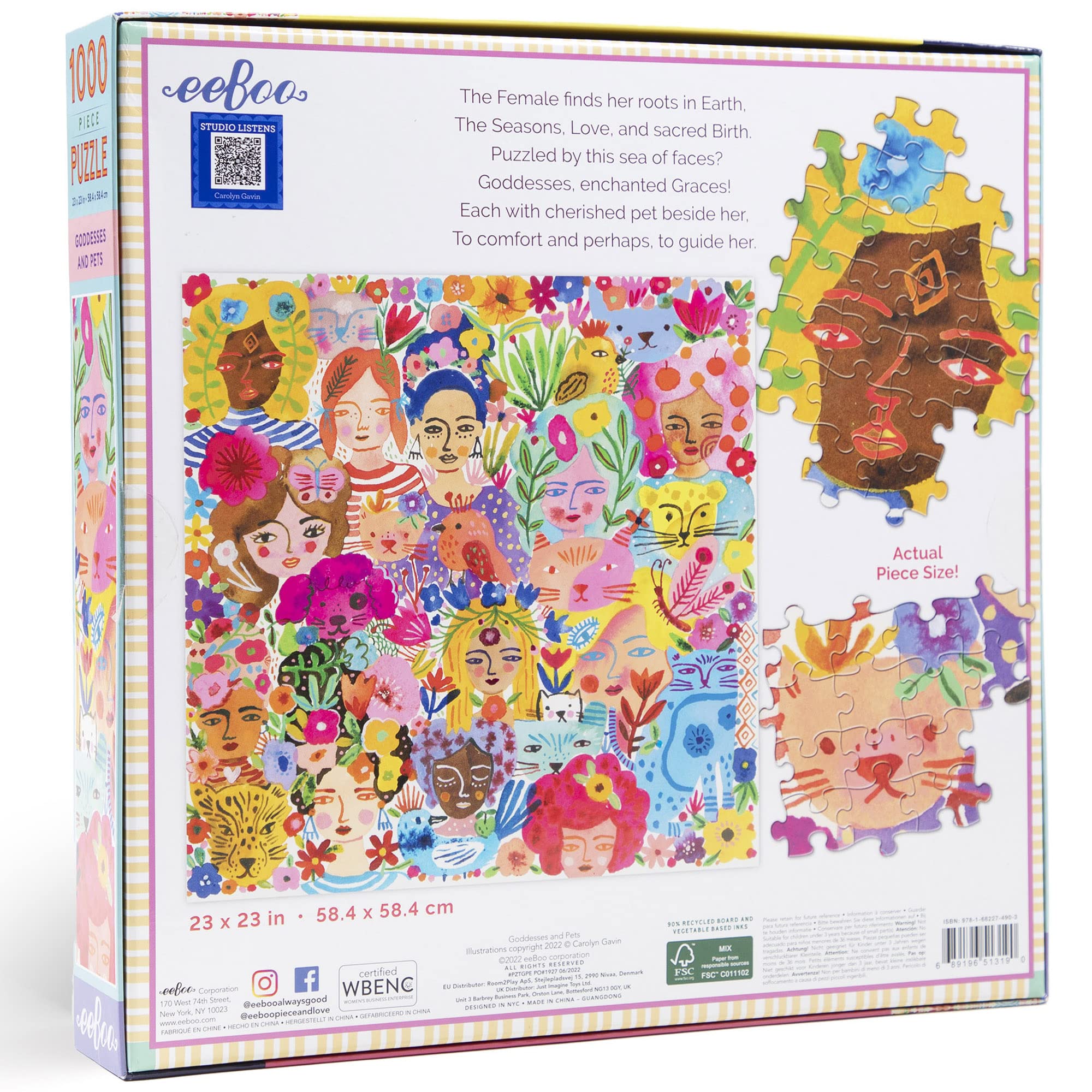 eeBoo Piece and Love Goddesses & Pets 1000 Piece Square Adult Jigsaw Puzzle/Ages 14+ (PZTGPE)
