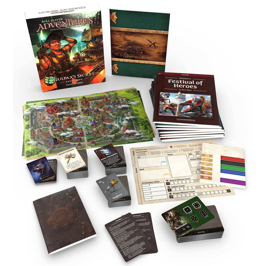 Thunderworks Games - Roll Player Adventures: Gulpax's Secret Expansion | Storybook Board Game | Cooperative Adventure Campaign | World of Ulos | Ages 14+ | Family Game for 1-4 Players | 95-150 Minutes