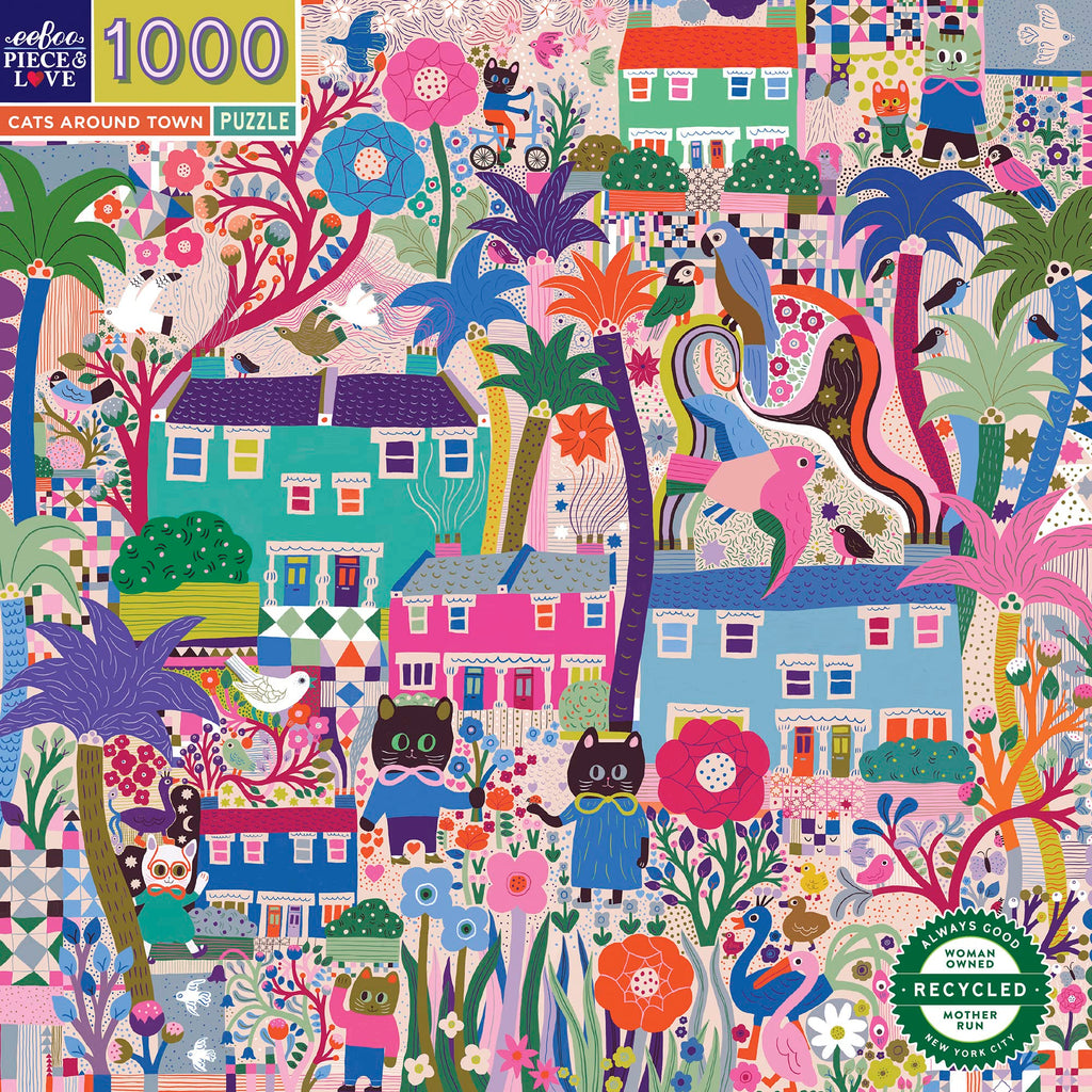 eeBoo Piece and Love Cats Around Town 1000 piece square adult Jigsaw Puzzle