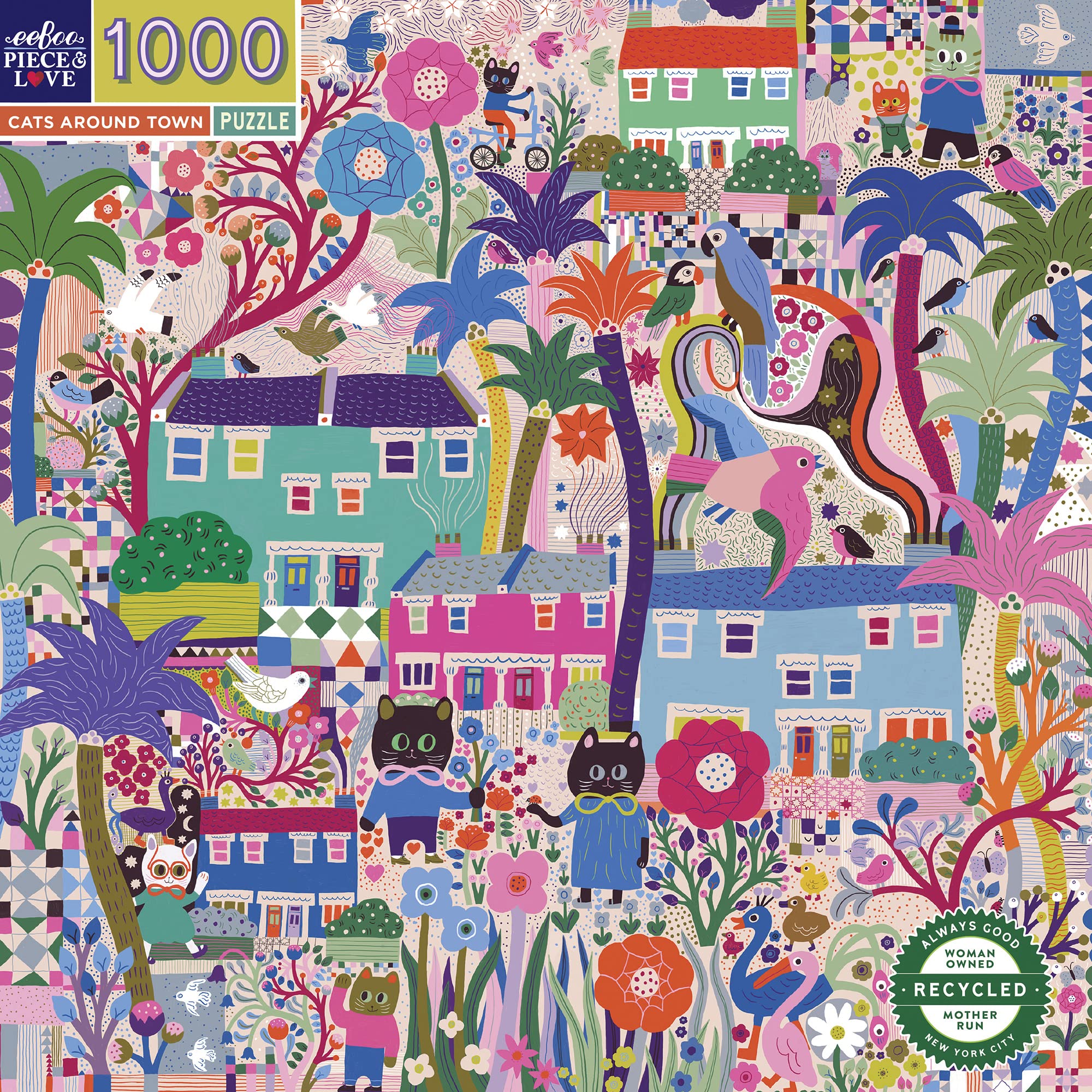 eeBoo Piece and Love Cats Around Town 1000 piece square adult Jigsaw Puzzle