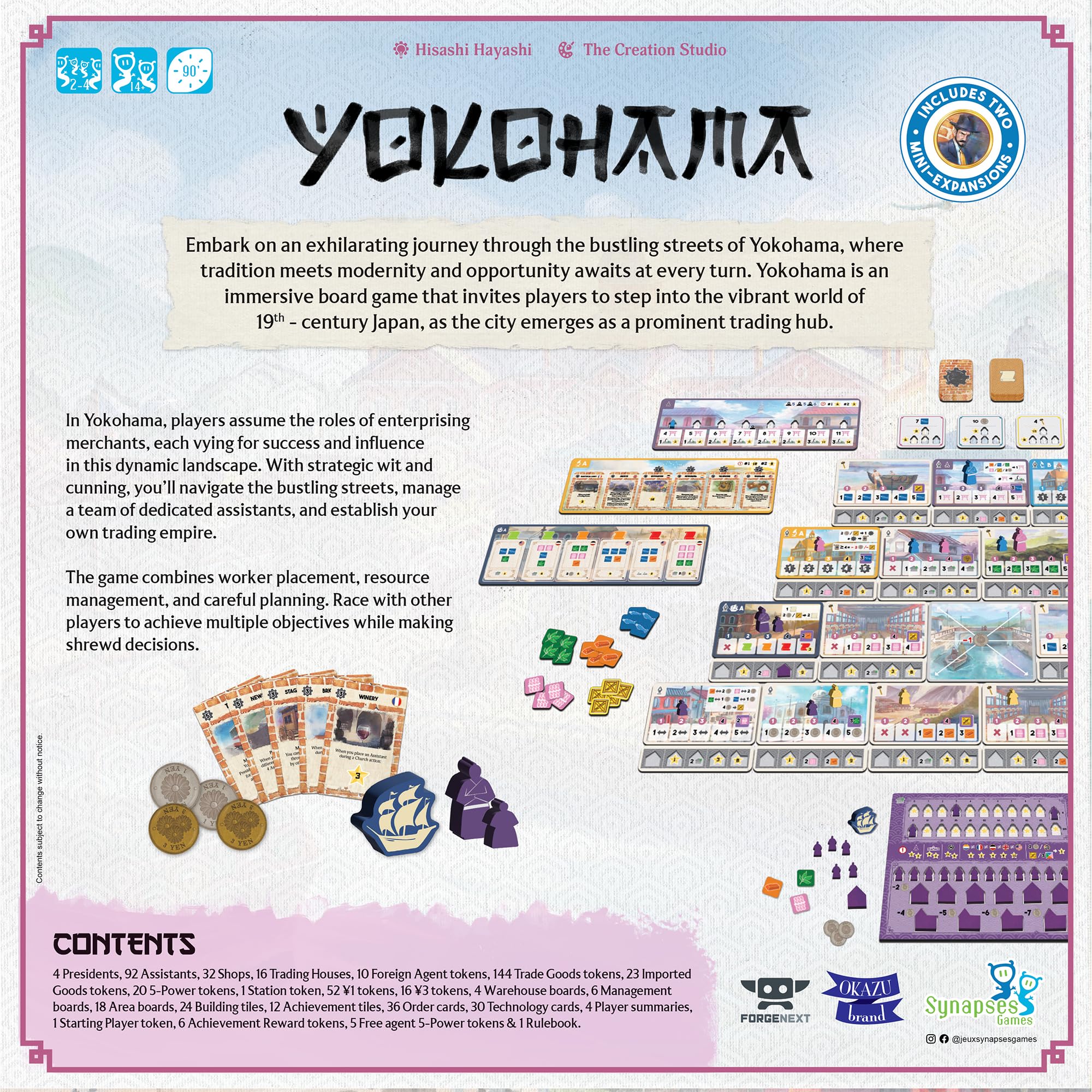 Synapses Games | Yokohama | Strategy Board Game | Worker Placement Set in Japan | 2 to 4 Players | 90 Minutes | Ages 14+
