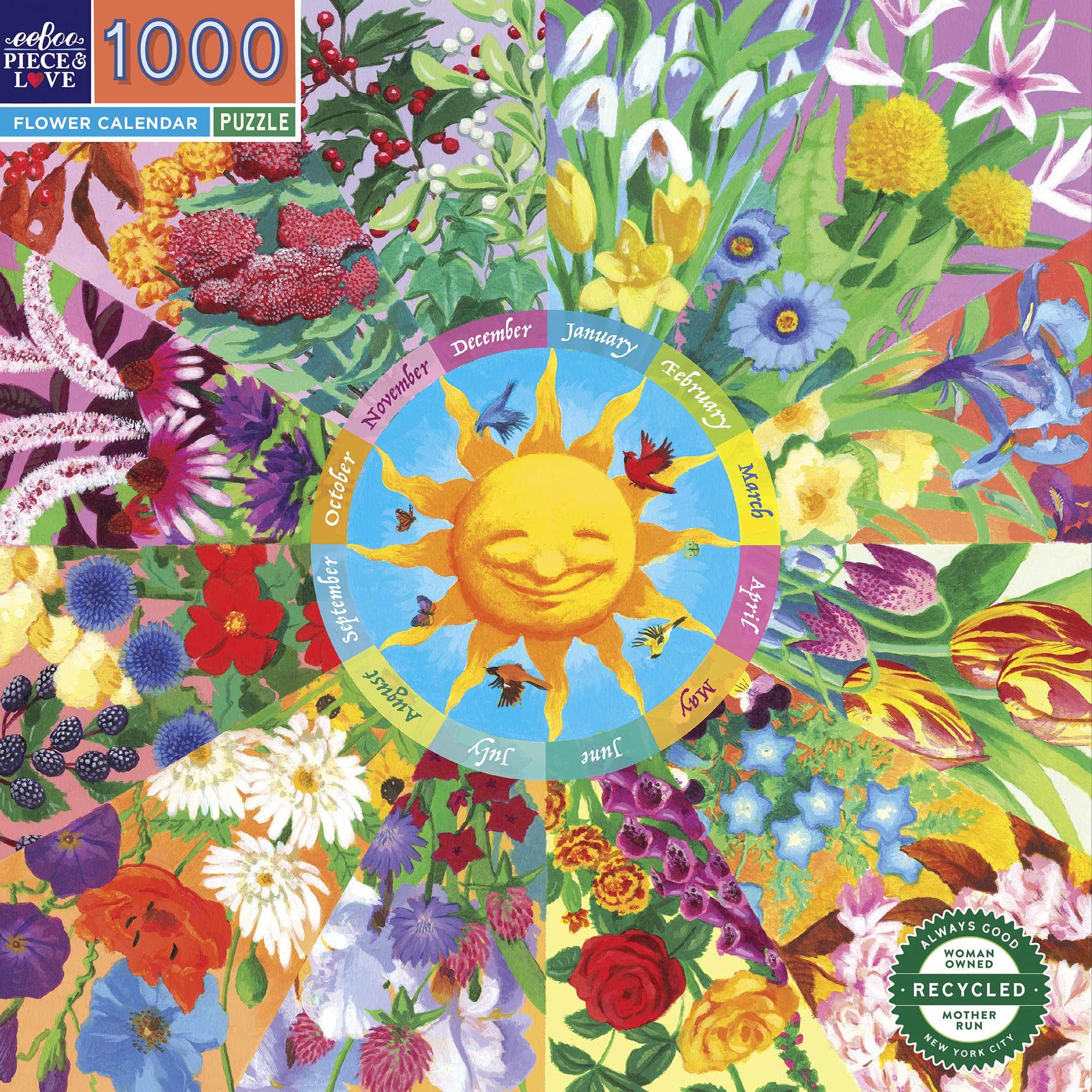 Eebbo 1000 Piece Floral Calendar Jigsaw Puzzle 58.5 x 58.5 cm