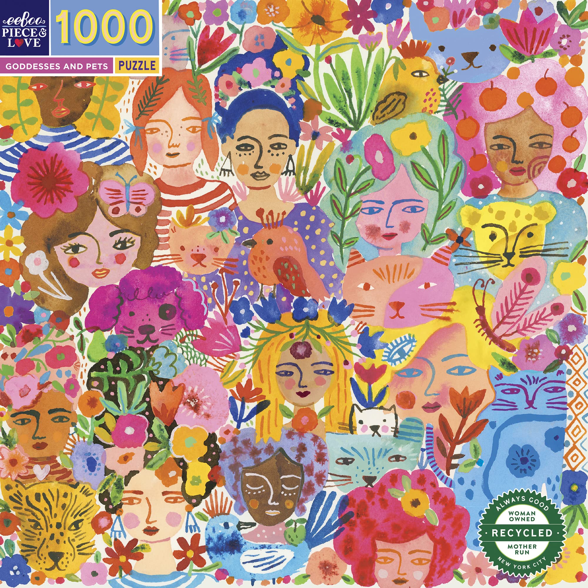eeBoo Piece and Love Goddesses & Pets 1000 Piece Square Adult Jigsaw Puzzle/Ages 14+ (PZTGPE)