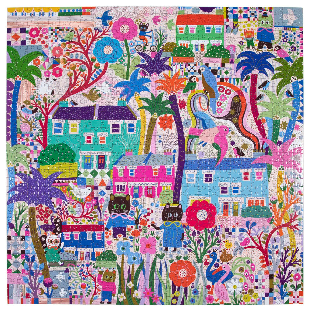 eeBoo Piece and Love Cats Around Town 1000 piece square adult Jigsaw Puzzle
