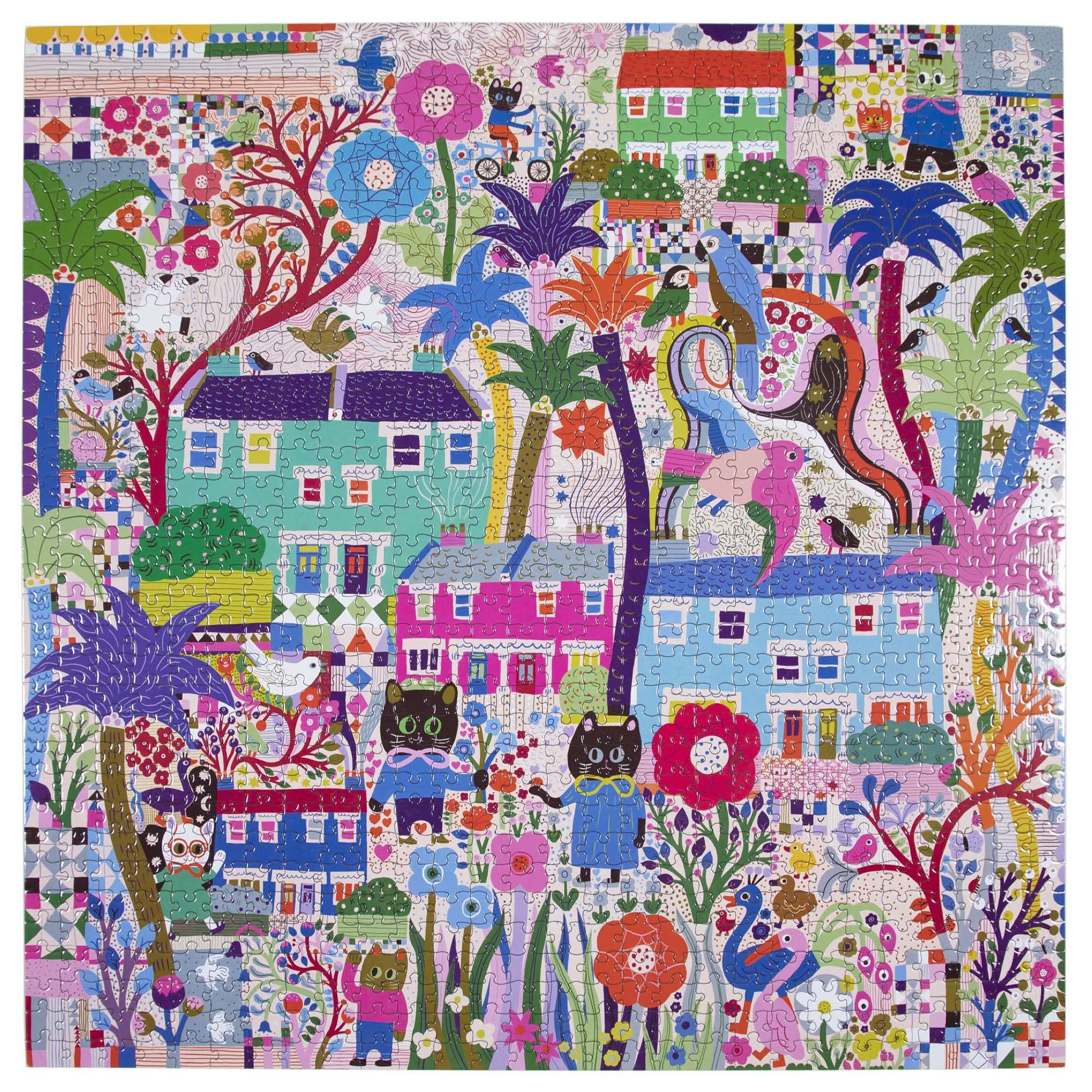 eeBoo Piece and Love Cats Around Town 1000 piece square adult Jigsaw Puzzle