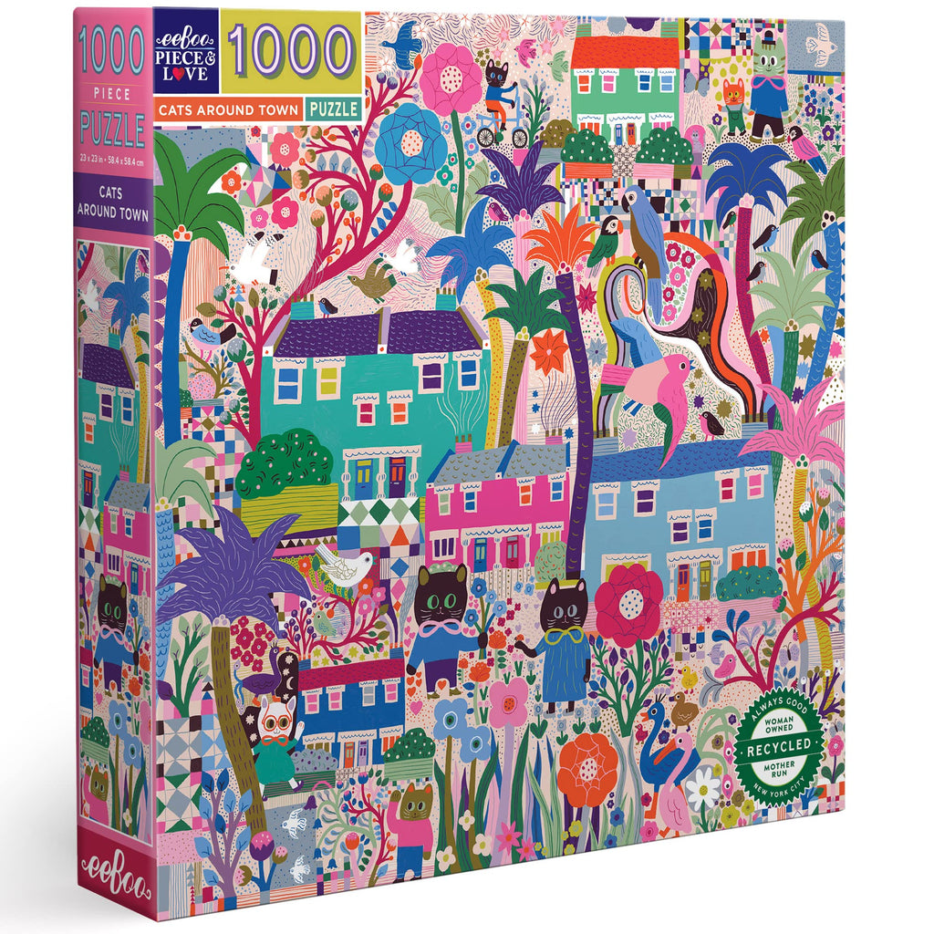 eeBoo Piece and Love Cats Around Town 1000 piece square adult Jigsaw Puzzle