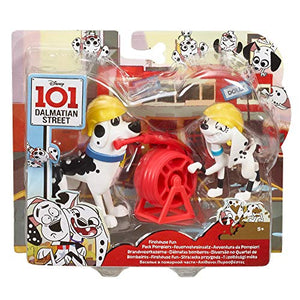 101 Dalmatian Street GBM38 Disney, Firehouse Fun 2-Pack, Dolly & Dad Dog Figures (3-in) with 2 Helmets and Firehose Accessories, Multicoloured - Celador Books & Gifts